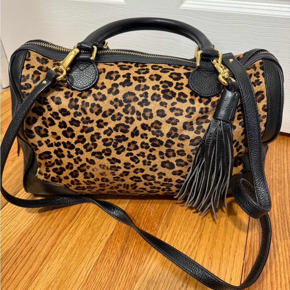 Leopard Print Satchel with Black Accents